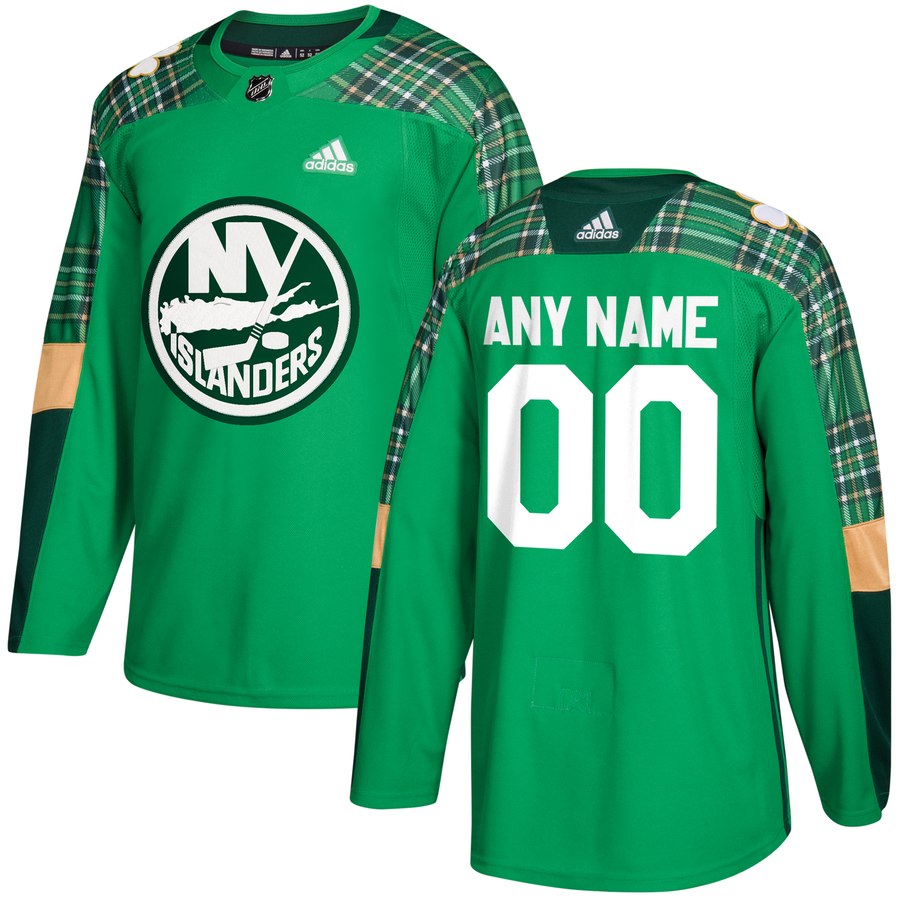 Cheap Men Adidas New York Islanders Personalized Green St. Patrick Day Custom Practice NHL Jersey